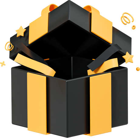 3D Black Friday open Gift box with confetti